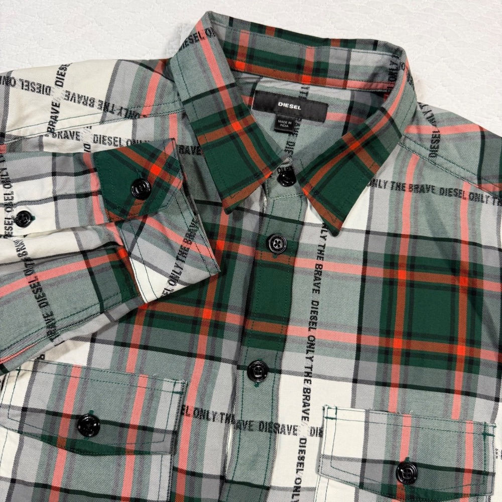Diesel S-Miller-A Mens Button Down Shirt Large Only The Brave‎ Plaid Green NWOT